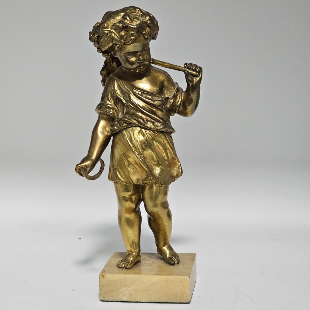 Good Quality 19Th Century Gilded Bronze Cherub 22cm View XIV
