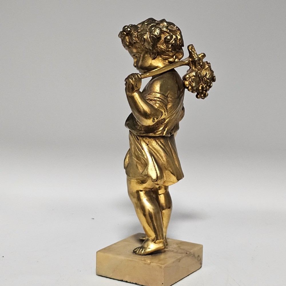 Good Quality 19Th Century Gilded Bronze Cherub 22cm View XV