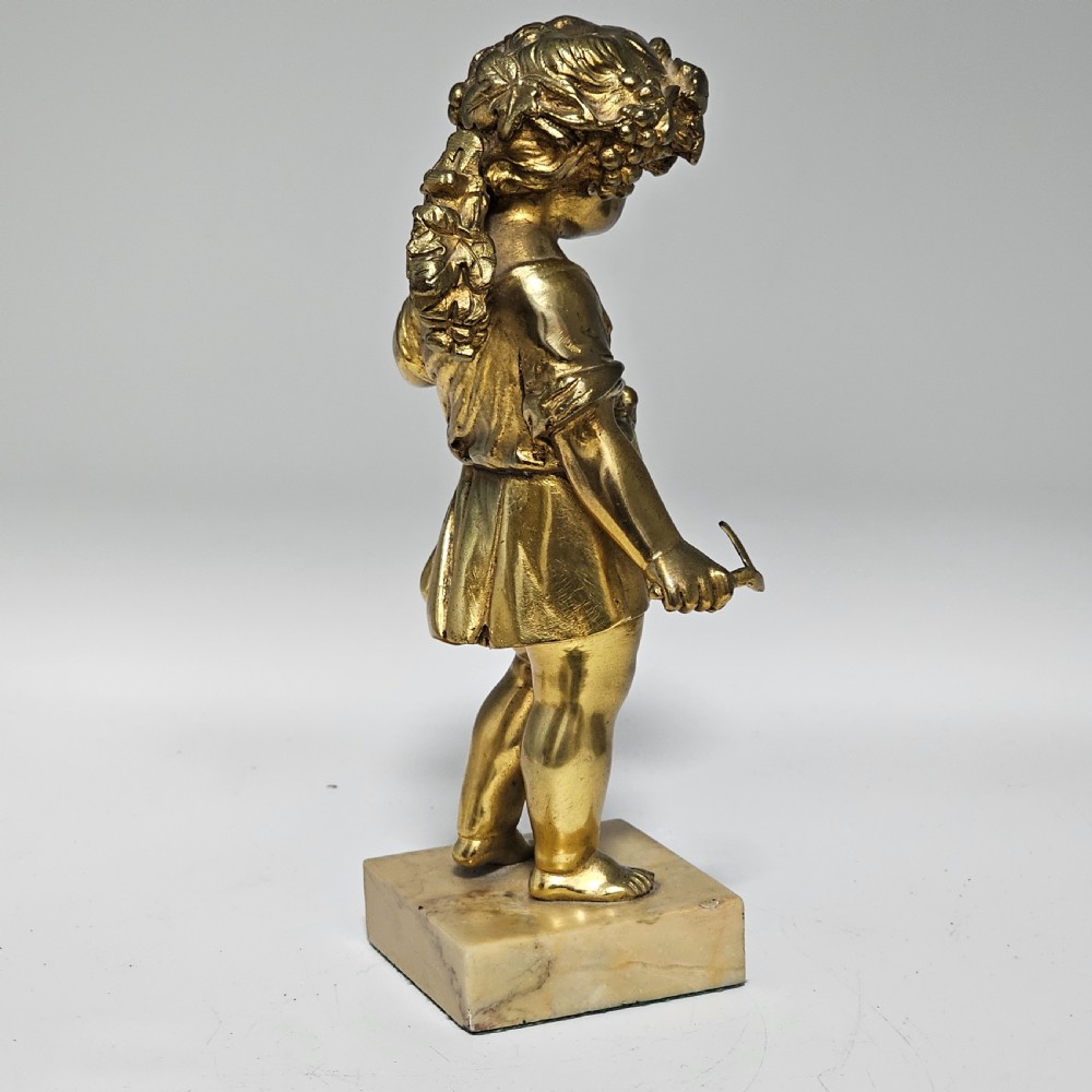 Good Quality 19Th Century Gilded Bronze Cherub 22cm View XVII