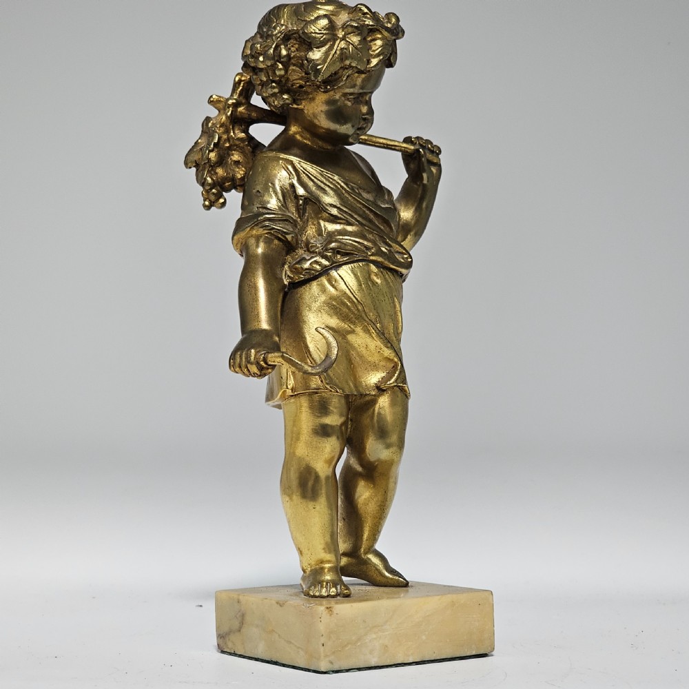 Good Quality 19Th Century Gilded Bronze Cherub 22cm View XIX