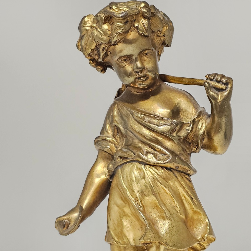 Good Quality 19Th Century Gilded Bronze Cherub 22cm View XX