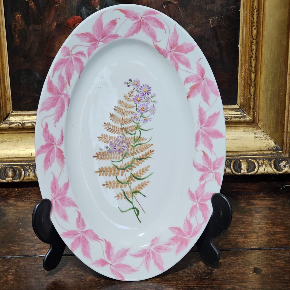 Exquisite Oval Platter Painted by Celia Thaxter and Dated 1877