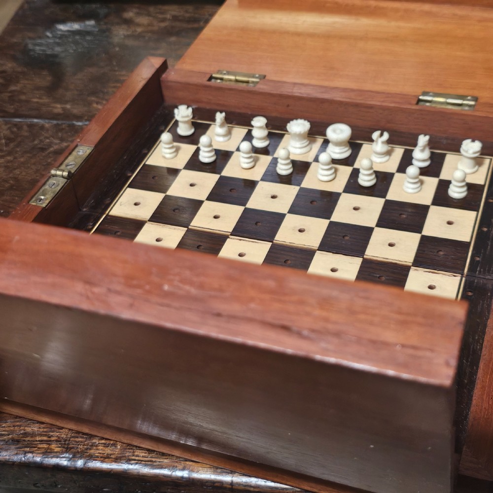 Late Victorian/Edwardian Mahogany And Ivory Travelling Chess Set View II