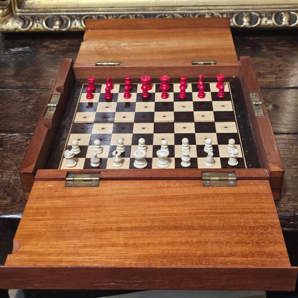 Late Victorian/Edwardian Mahogany And Ivory Travelling Chess Set View III