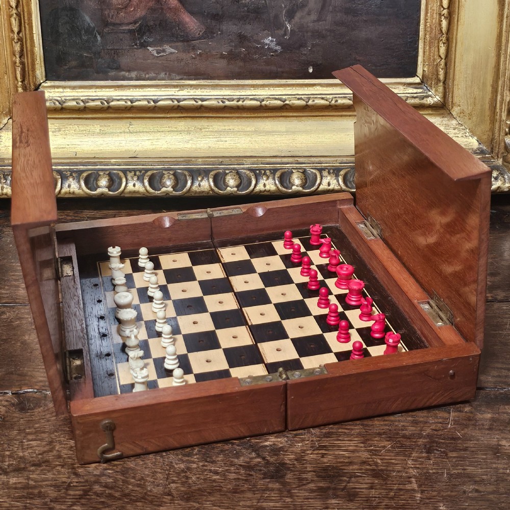 Late Victorian/Edwardian Mahogany And Ivory Travelling Chess Set View IV