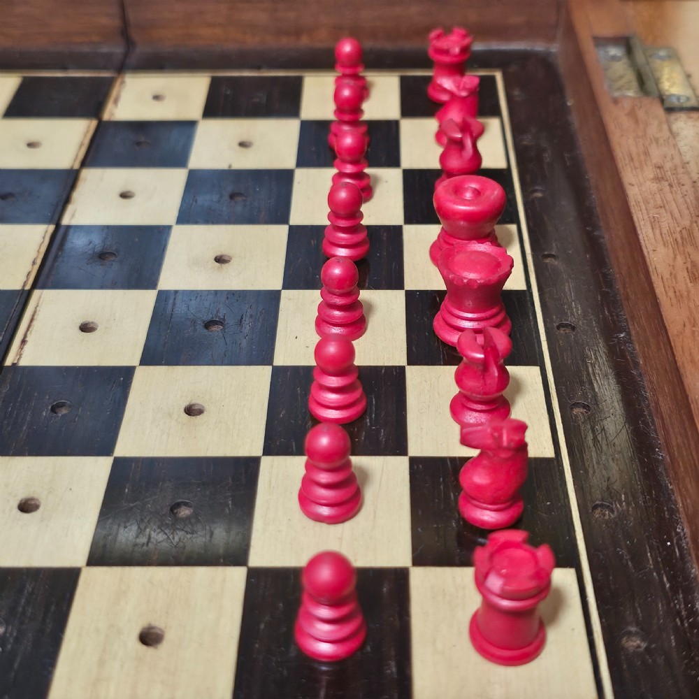 Late Victorian/Edwardian Mahogany And Ivory Travelling Chess Set View V