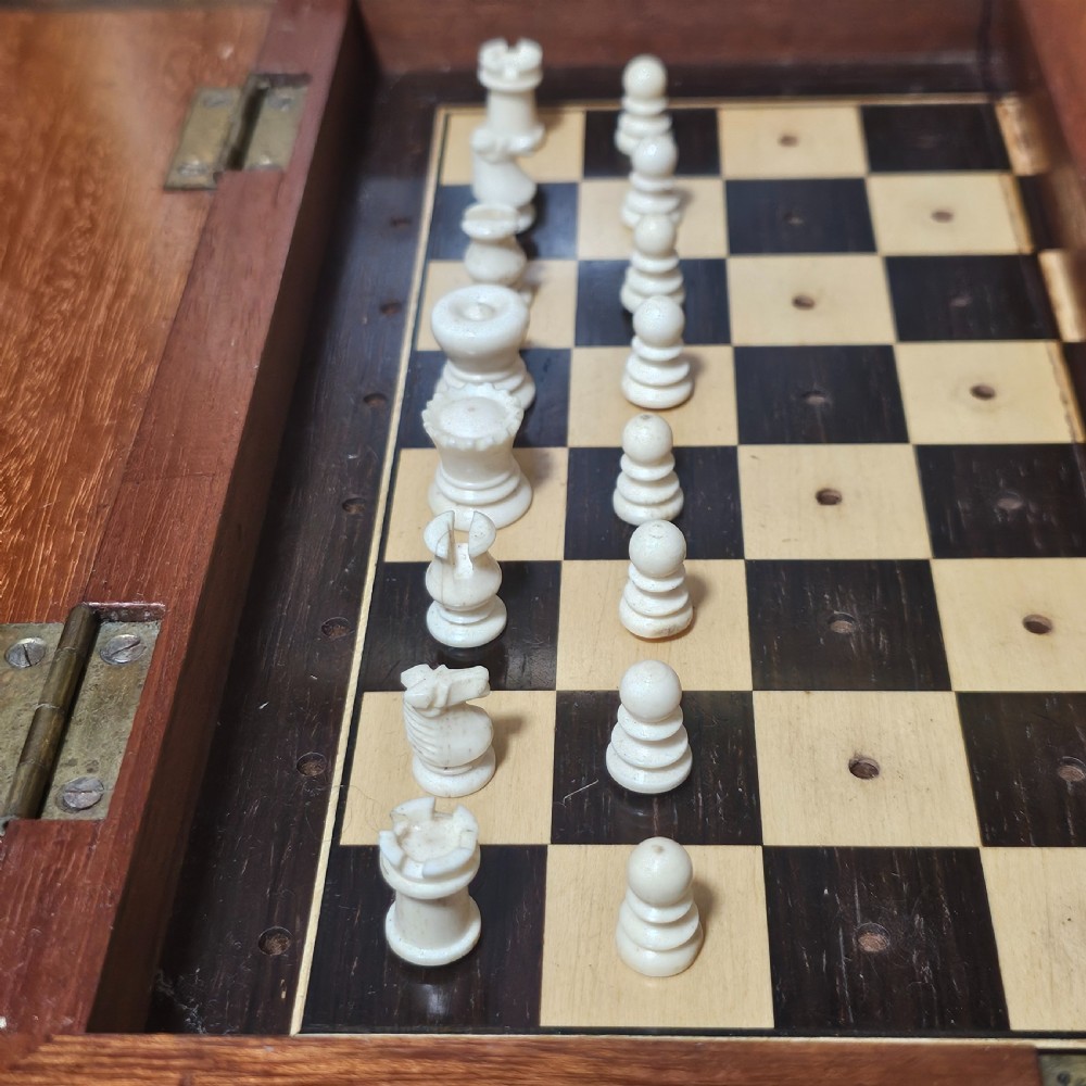 Late Victorian/Edwardian Mahogany And Ivory Travelling Chess Set View VI