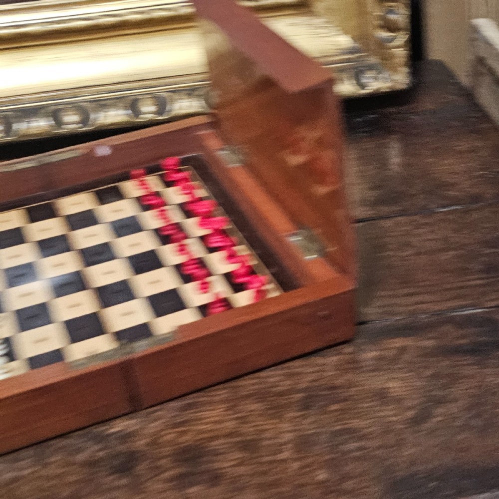 Late Victorian/Edwardian Mahogany And Ivory Travelling Chess Set View VII