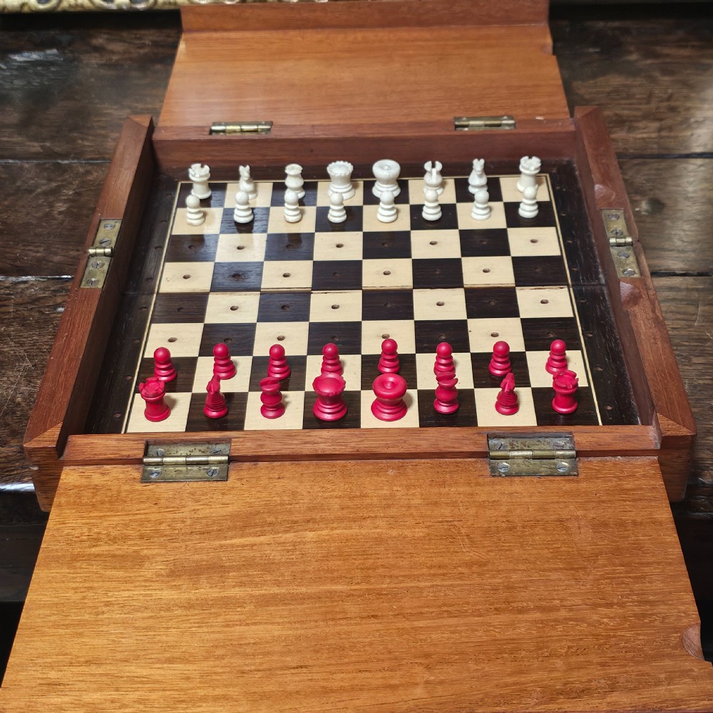 Late Victorian/Edwardian Mahogany And Ivory Travelling Chess Set View IX