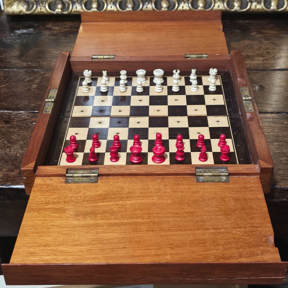 Late Victorian/Edwardian Mahogany And Ivory Travelling Chess Set View X