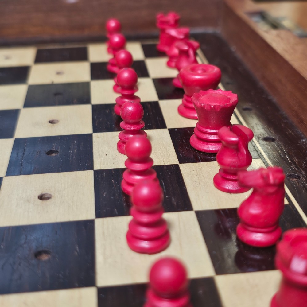 Late Victorian/Edwardian Mahogany And Ivory Travelling Chess Set View XII