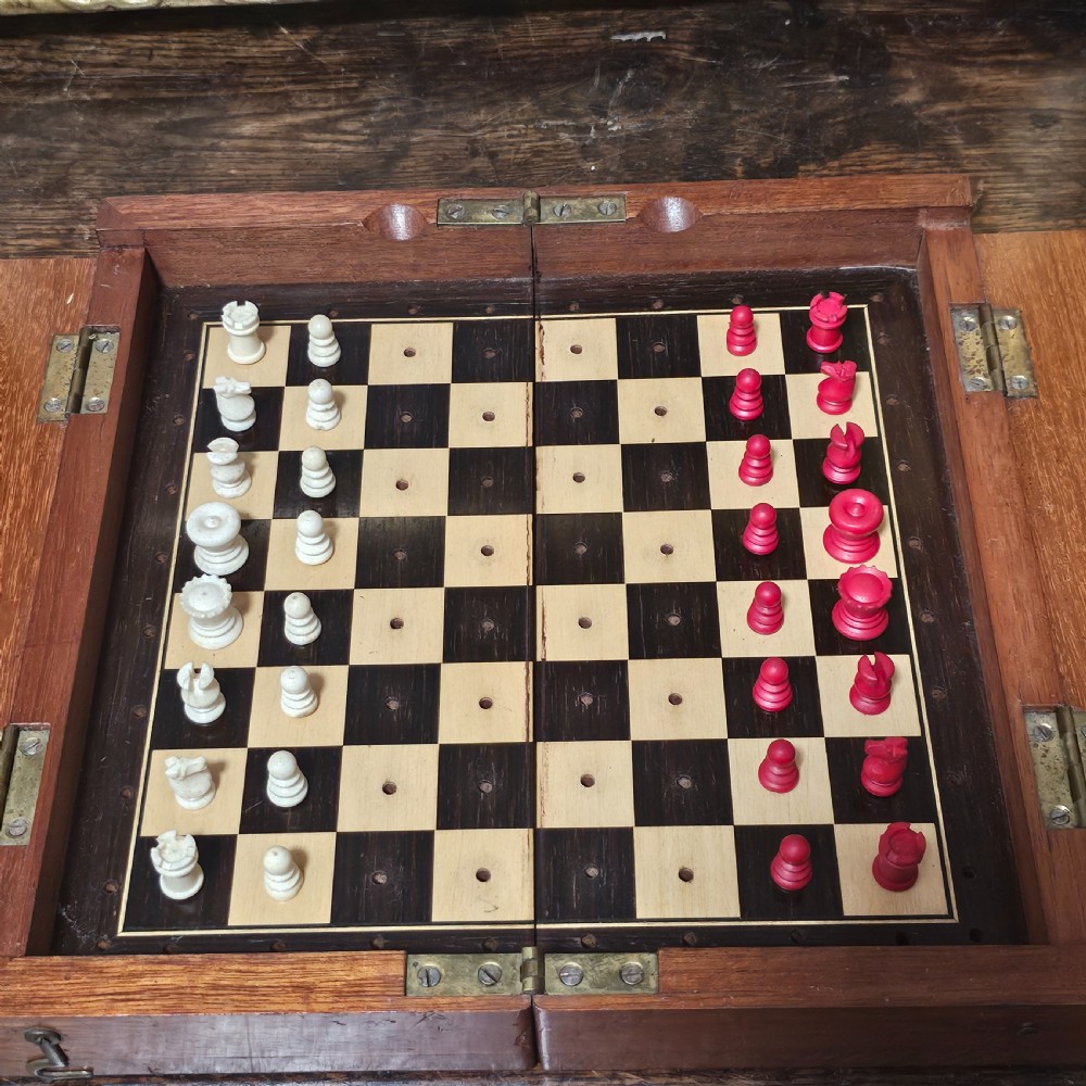 Late Victorian/Edwardian Mahogany And Ivory Travelling Chess Set View XIII