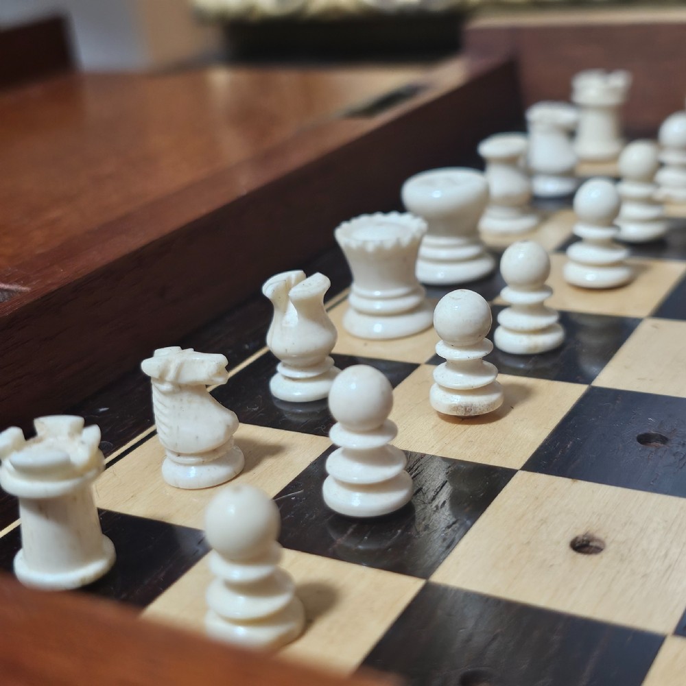 Late Victorian/Edwardian Mahogany And Ivory Travelling Chess Set View XXII