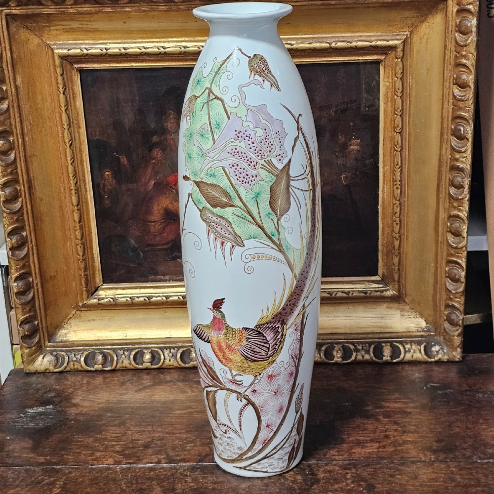Monumental Antique Rozenburg De Haan Peacock Vase 46.5cm