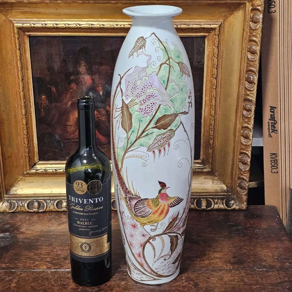 Monumental Antique Rozenburg De Haan Peacock Vase 46.5cm View II