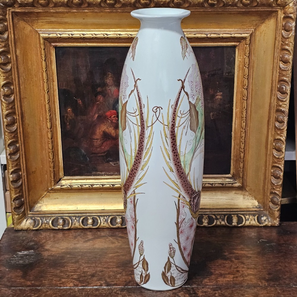 Monumental Antique Rozenburg De Haan Peacock Vase 46.5cm View III