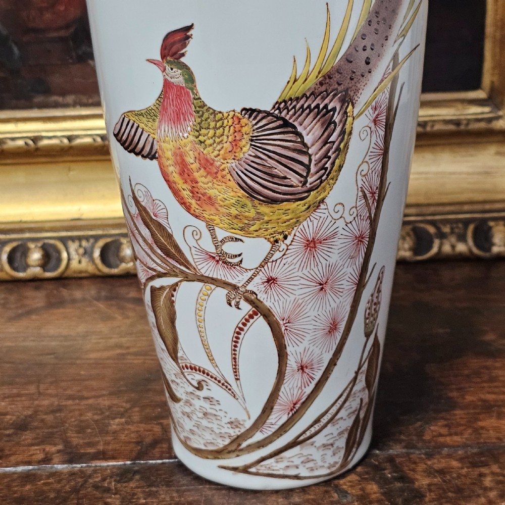 Monumental Antique Rozenburg De Haan Peacock Vase 46.5cm View IV