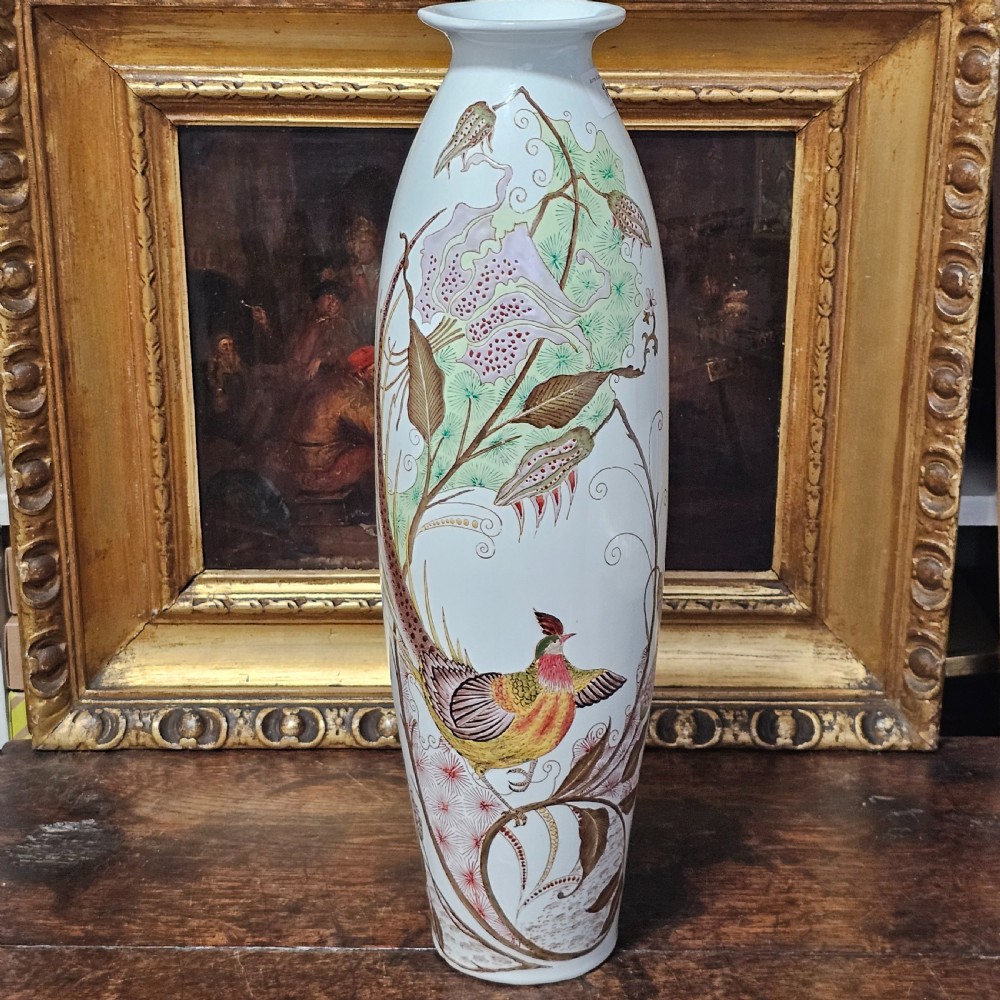 Monumental Antique Rozenburg De Haan Peacock Vase 46.5cm View V