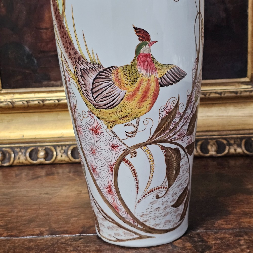Monumental Antique Rozenburg De Haan Peacock Vase 46.5cm View VI