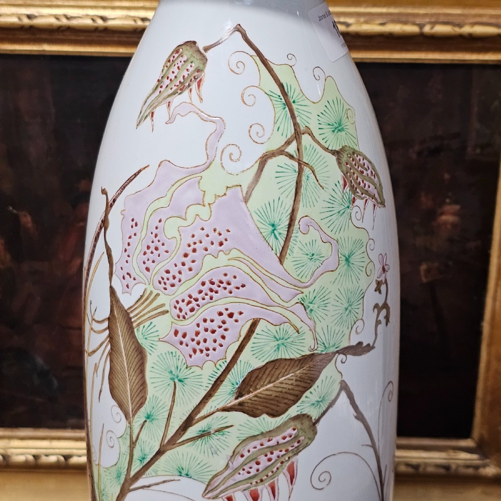 Monumental Antique Rozenburg De Haan Peacock Vase 46.5cm View VII