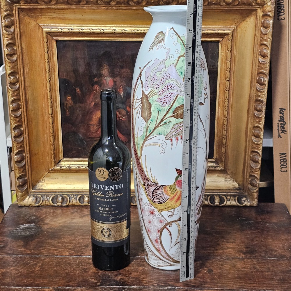 Monumental Antique Rozenburg De Haan Peacock Vase 46.5cm View XII