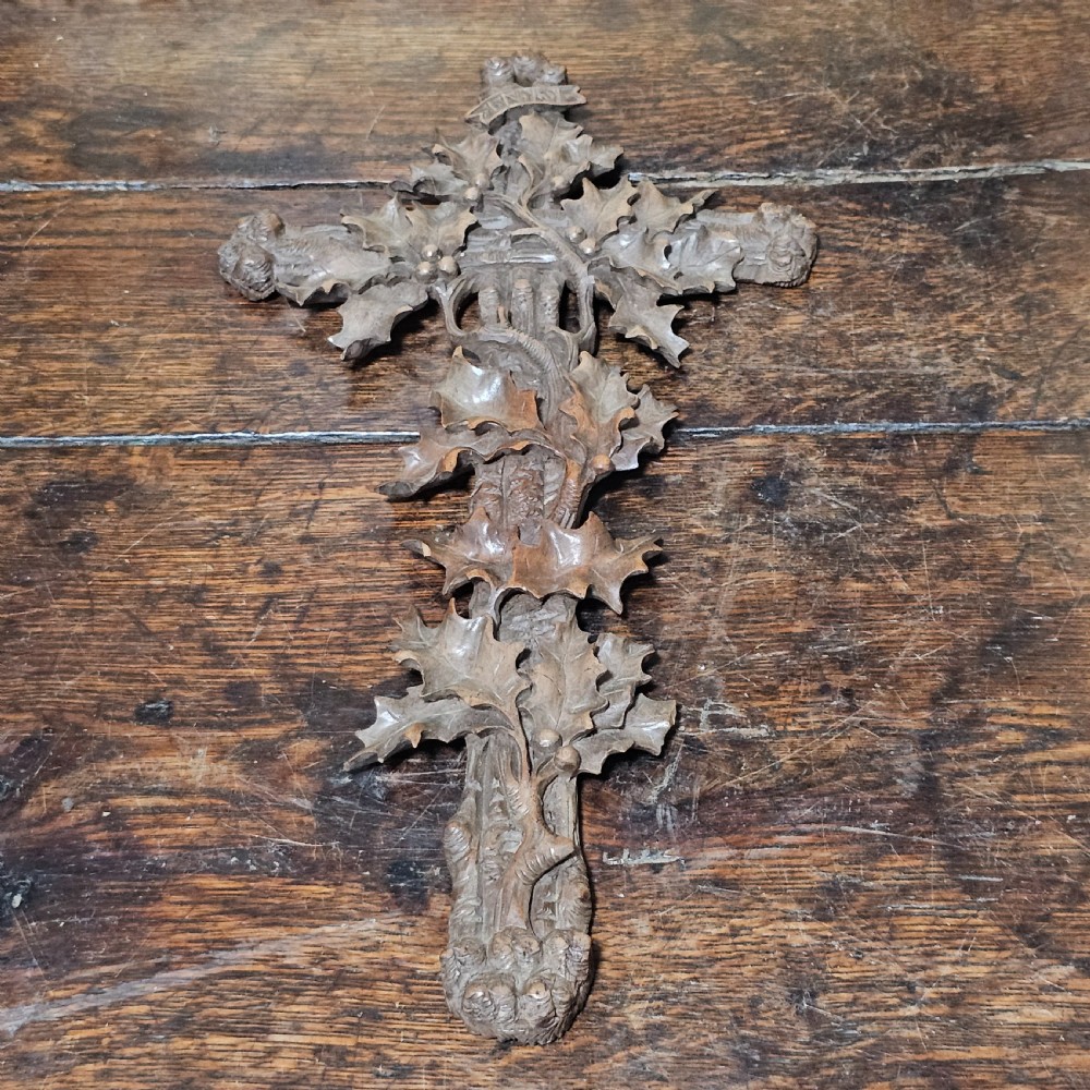 Incredible Quality Black Forest Carved Wooden Crucifix c1900
