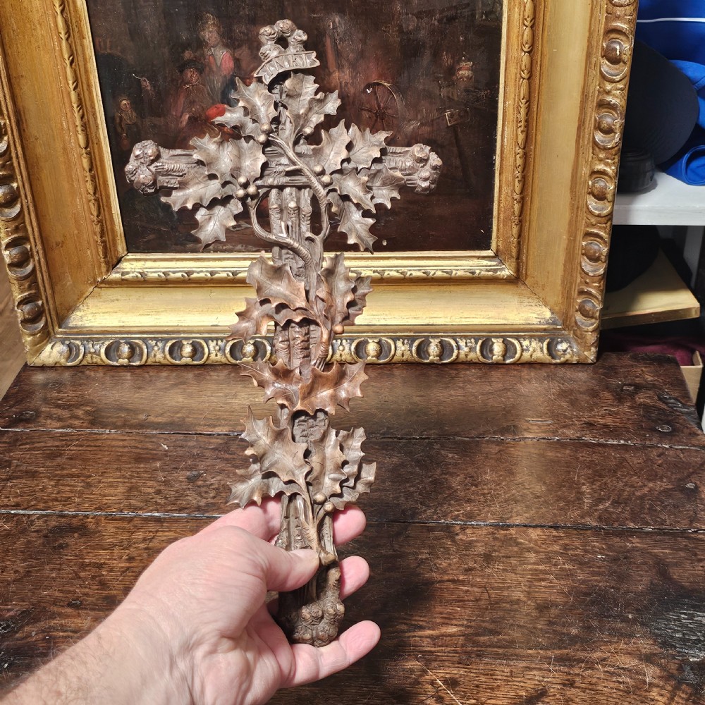 Incredible Quality Black Forest Carved Wooden Crucifix c1900 View II
