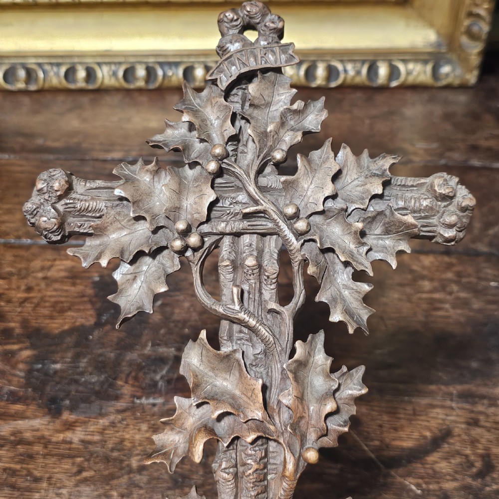 Incredible Quality Black Forest Carved Wooden Crucifix c1900 View III