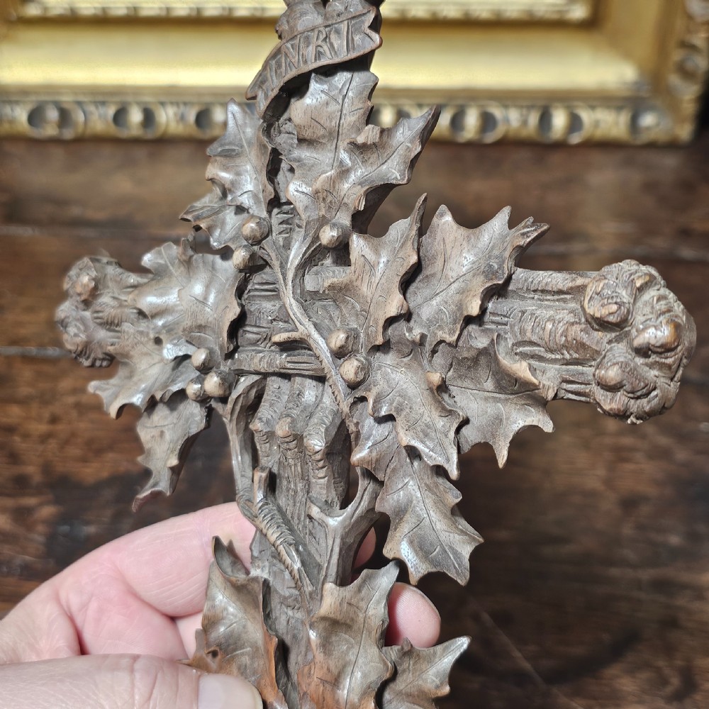 Incredible Quality Black Forest Carved Wooden Crucifix c1900 View IX