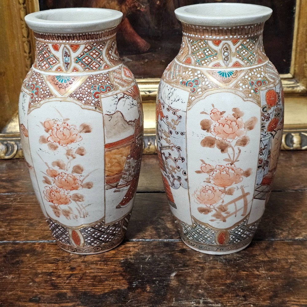 Attractive Pair of Satsuma Vases c1920s 23cm View IV