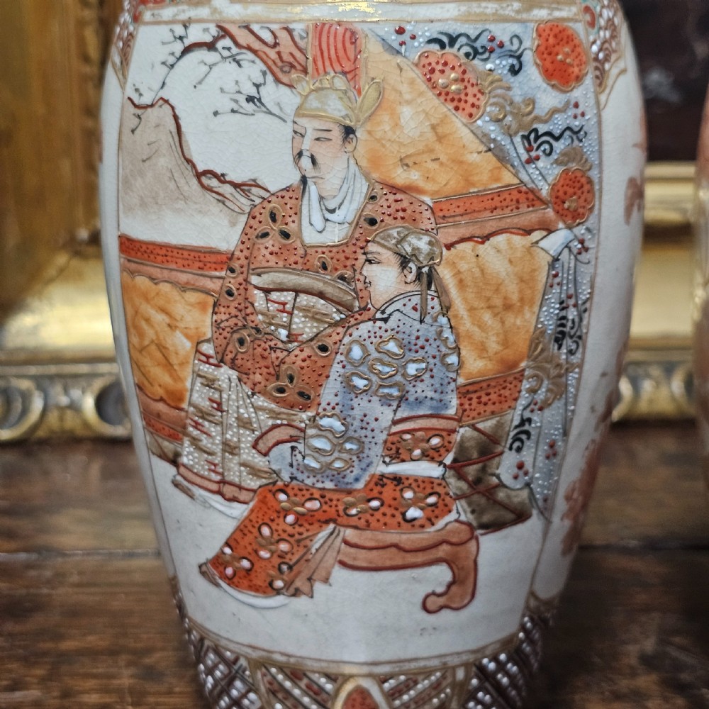 Attractive Pair of Satsuma Vases c1920s 23cm View VII