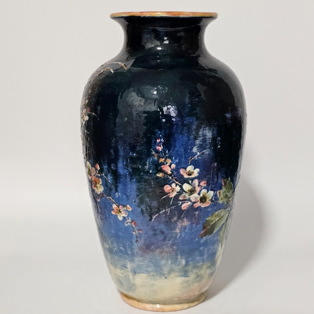 Exceptional Rare Large Bretby Art Pottery Impasto Floral Vase c1895 - Signed 'Trivett' View V