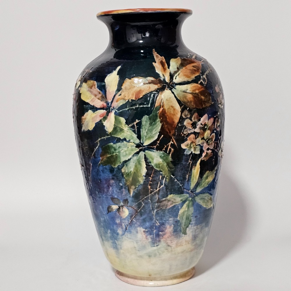 Exceptional Rare Large Bretby Art Pottery Impasto Floral Vase c1895 - Signed 'Trivett' View VII