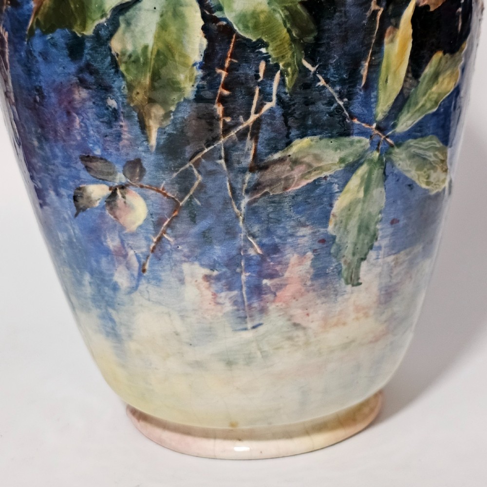 Exceptional Rare Large Bretby Art Pottery Impasto Floral Vase c1895 - Signed 'Trivett' View VIII