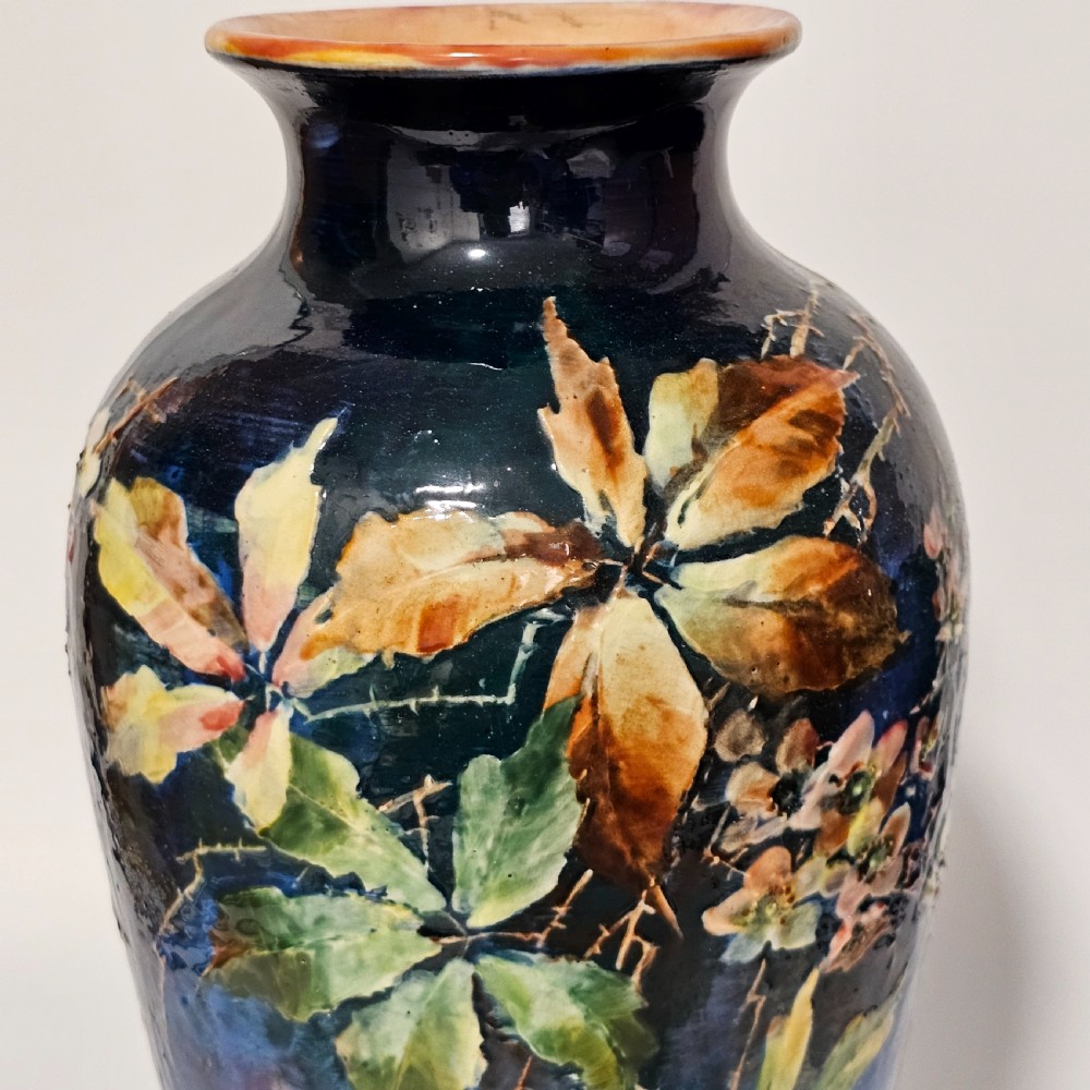 Exceptional Rare Large Bretby Art Pottery Impasto Floral Vase c1895 - Signed 'Trivett' View IX