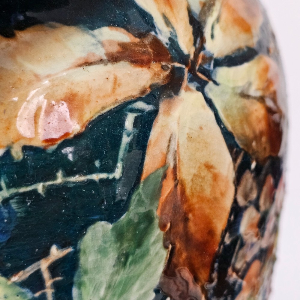 Exceptional Rare Large Bretby Art Pottery Impasto Floral Vase c1895 - Signed 'Trivett' View XV