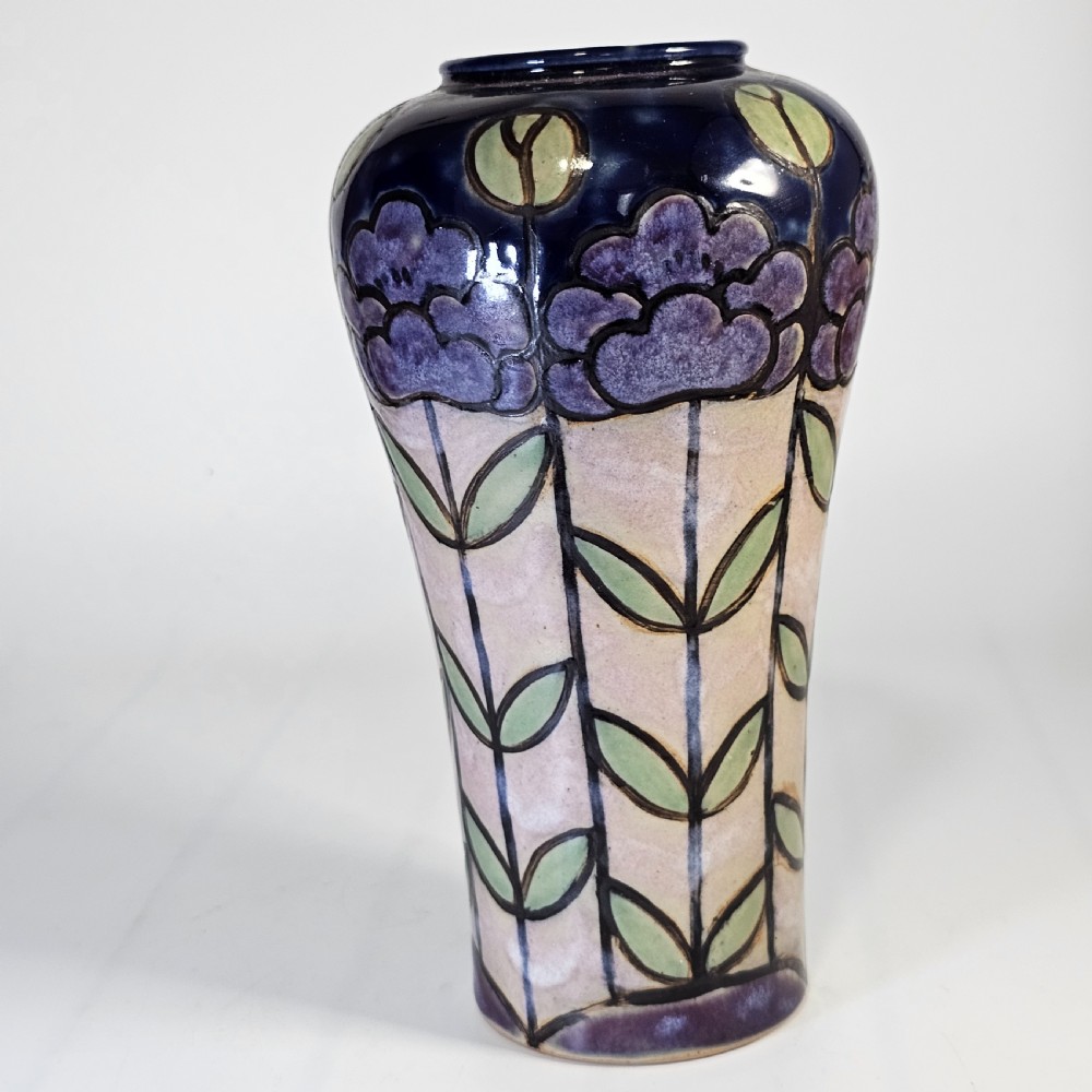 Attractive Early 20Thc Annie Lyons Royal Doulton Floral Vase In Blue, Purple And Creamy White View II
