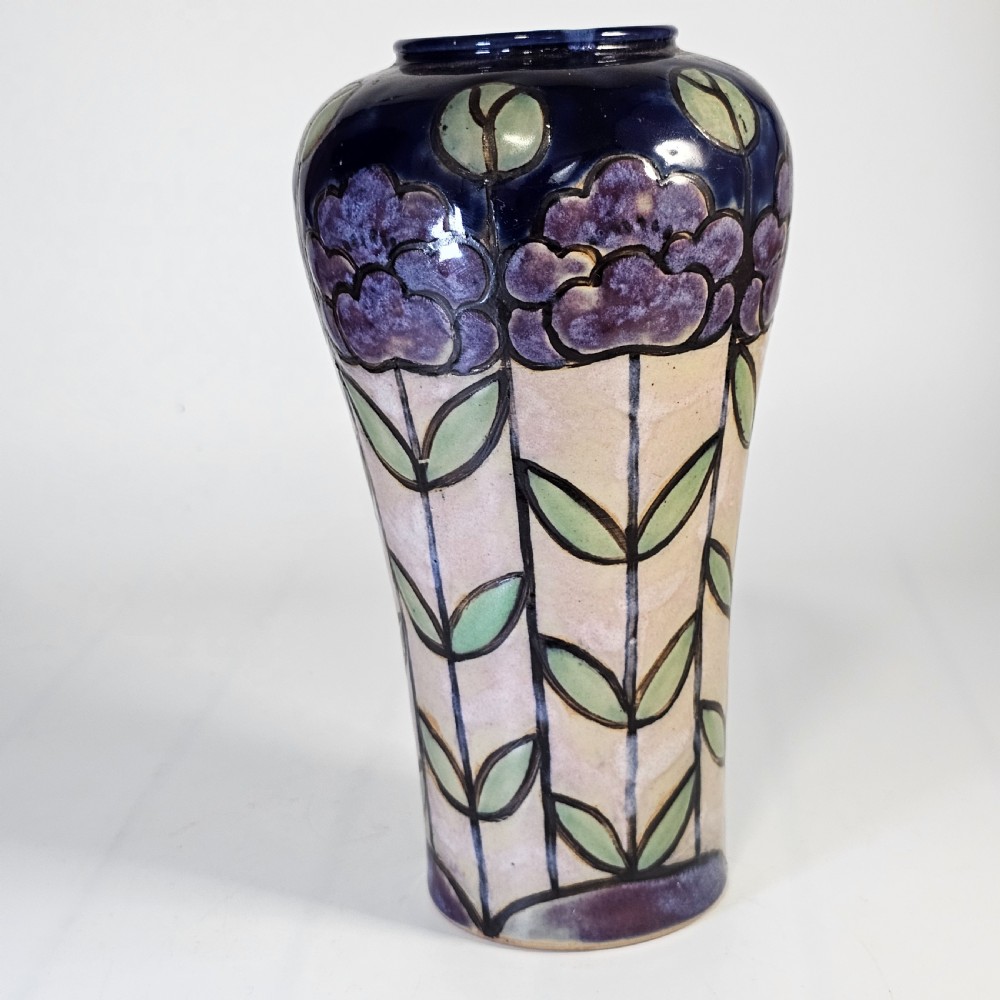 Attractive Early 20Thc Annie Lyons Royal Doulton Floral Vase In Blue, Purple And Creamy White View III
