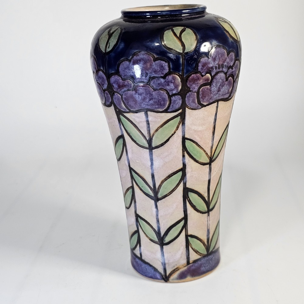 Attractive Early 20Thc Annie Lyons Royal Doulton Floral Vase In Blue, Purple And Creamy White View IV