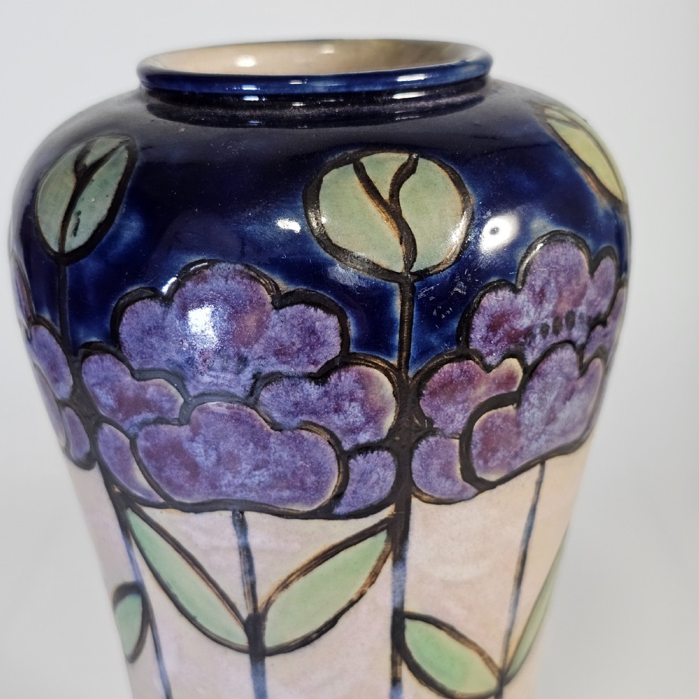 Attractive Early 20Thc Annie Lyons Royal Doulton Floral Vase In Blue, Purple And Creamy White View V