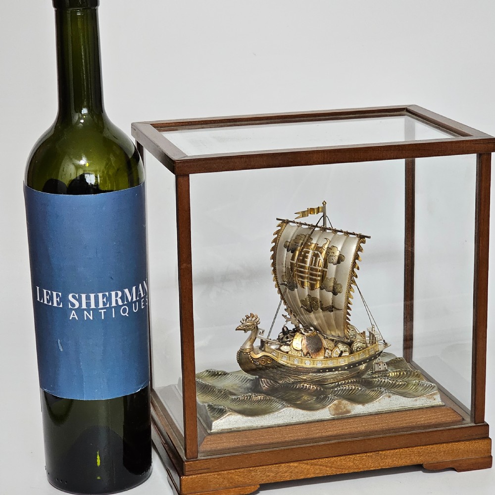 Rare - Superb Large Seki Takehiko Japanese Gilt & Silver Treasure Ship With Case View II