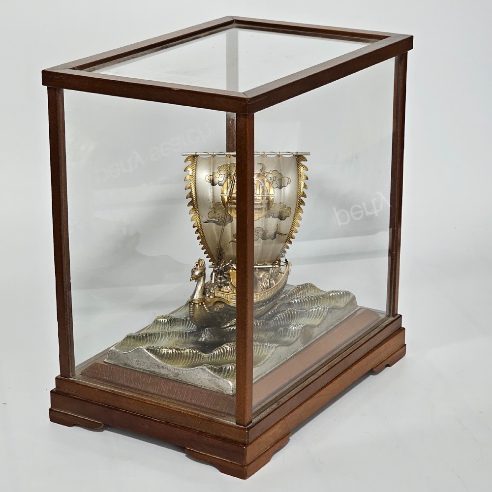 Rare - Superb Large Seki Takehiko Japanese Gilt & Silver Treasure Ship With Case View III