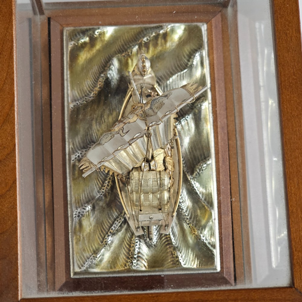 Rare - Superb Large Seki Takehiko Japanese Gilt & Silver Treasure Ship With Case View VII