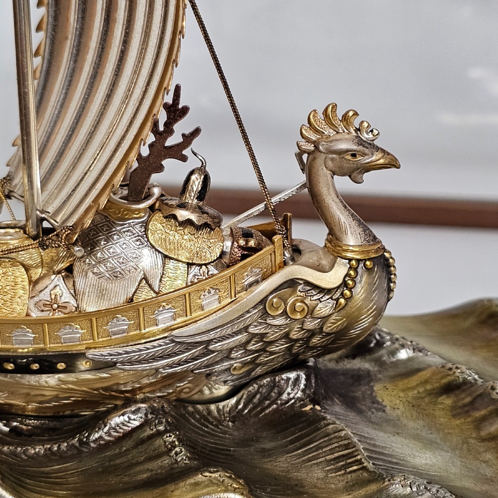 Rare - Superb Large Seki Takehiko Japanese Gilt & Silver Treasure Ship With Case View VIII