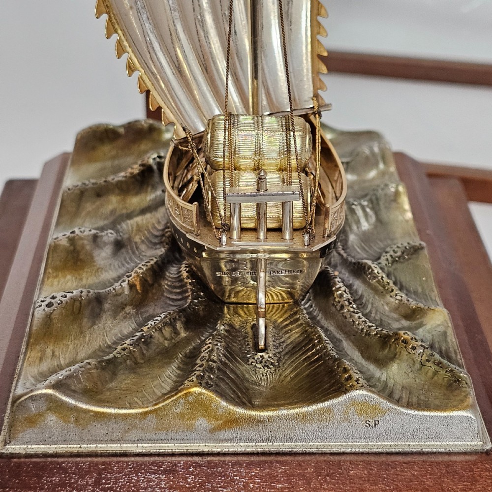 Rare - Superb Large Seki Takehiko Japanese Gilt & Silver Treasure Ship With Case View XI