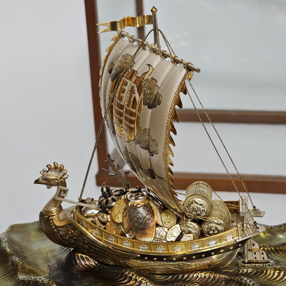 Rare - Superb Large Seki Takehiko Japanese Gilt & Silver Treasure Ship With Case View XIII
