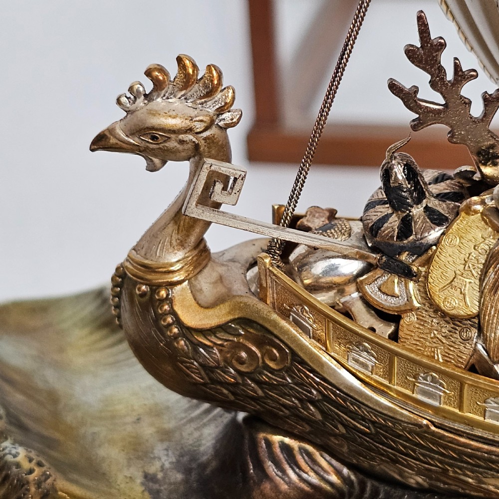 Rare - Superb Large Seki Takehiko Japanese Gilt & Silver Treasure Ship With Case View XVI