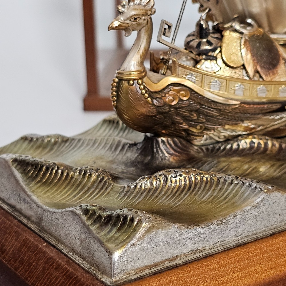 Rare - Superb Large Seki Takehiko Japanese Gilt & Silver Treasure Ship With Case View XVII