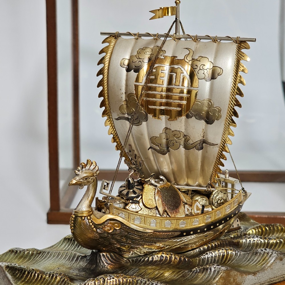 Rare - Superb Large Seki Takehiko Japanese Gilt & Silver Treasure Ship With Case View XVIII