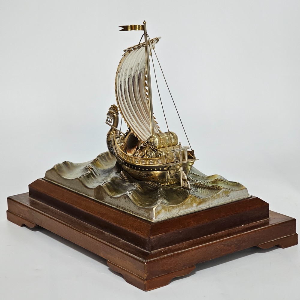 Rare - Superb Large Seki Takehiko Japanese Gilt & Silver Treasure Ship With Case View XXII
